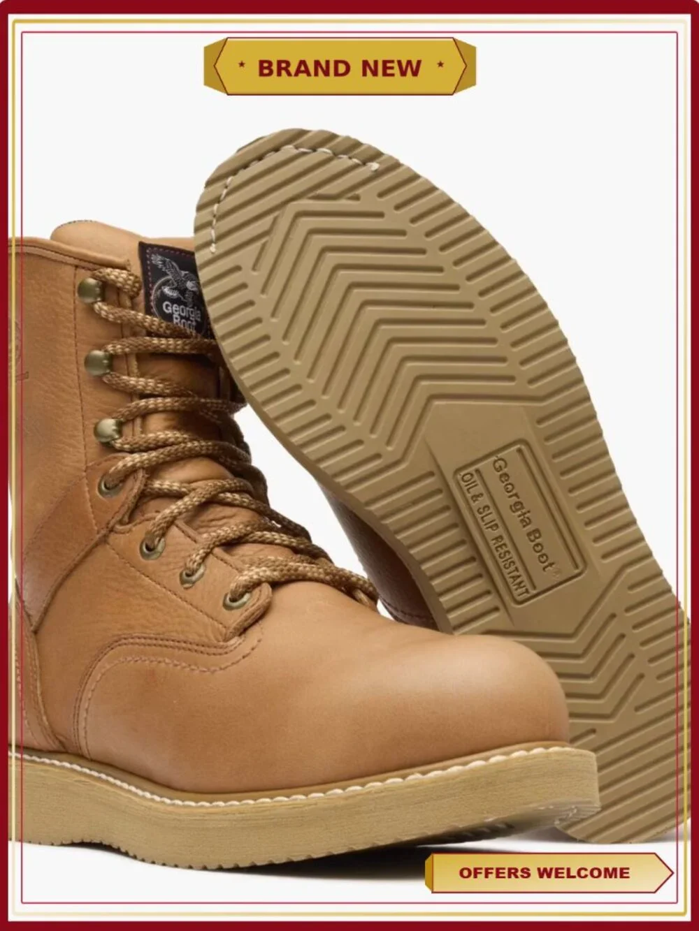 Steel Toe Work Boots - Wedge Heel, Oil & Slip Resistant